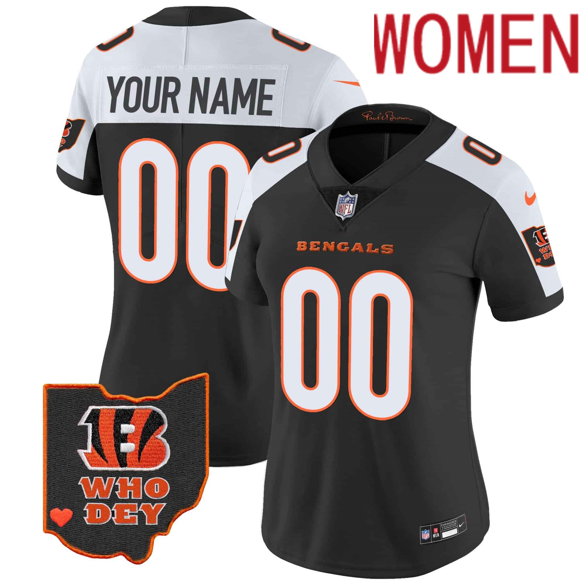 Women Cincinnati Bengals Black 2024 Nike Patch Vapor Limited Custom NFL Jersey